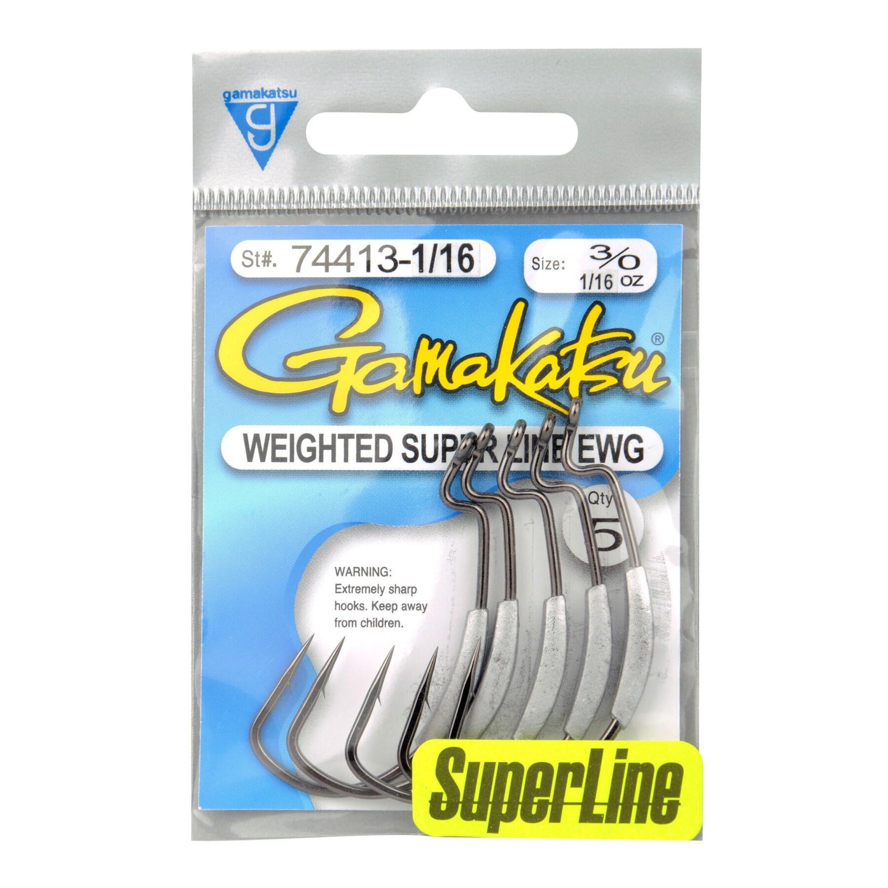 Pack of 5 hooks Gamakatsu SuperLine EWG