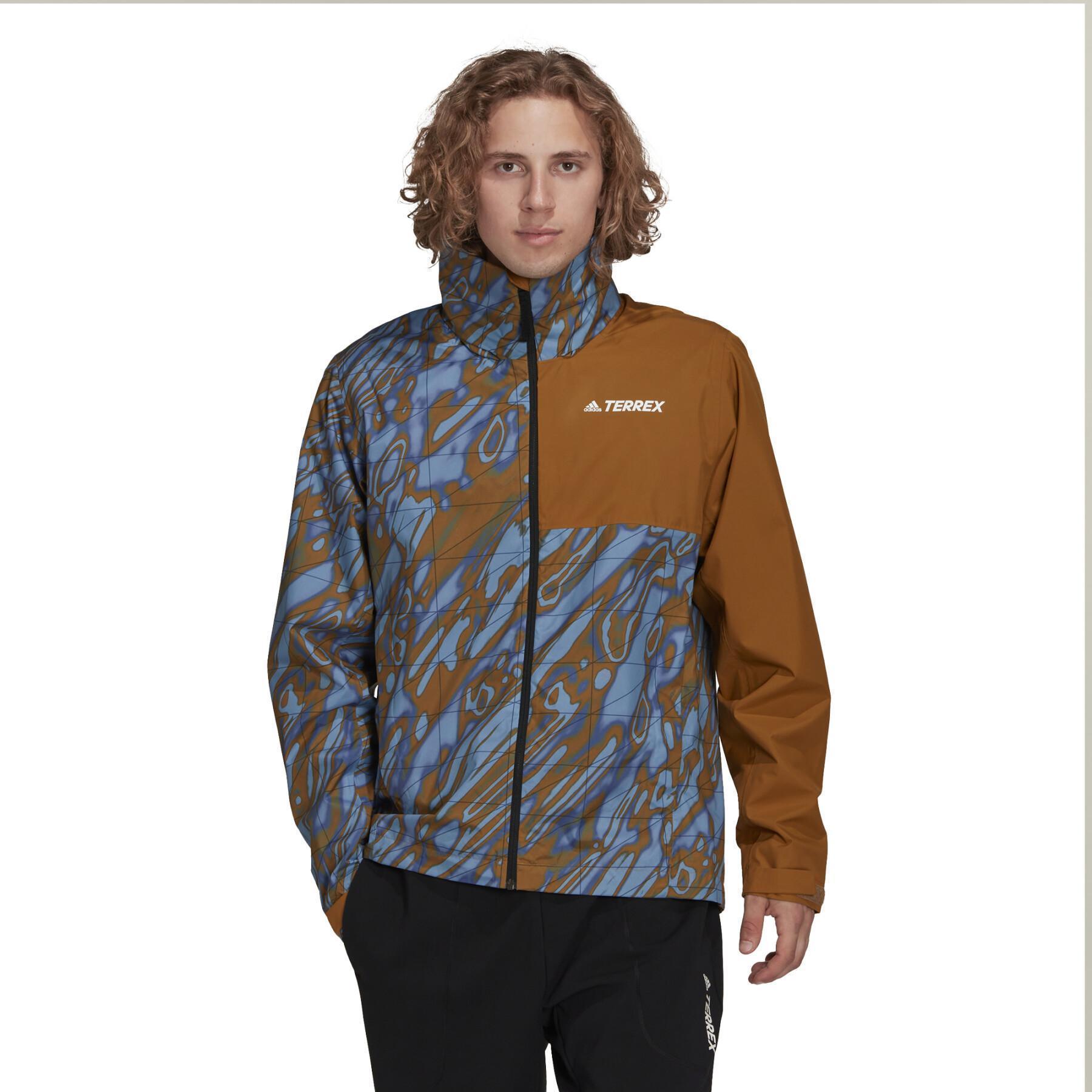 Jacket adidas Terrex Primegreen - Hiking Allover Multi Print Practices Rain - Classic RAIN.RDY hiking 2L 