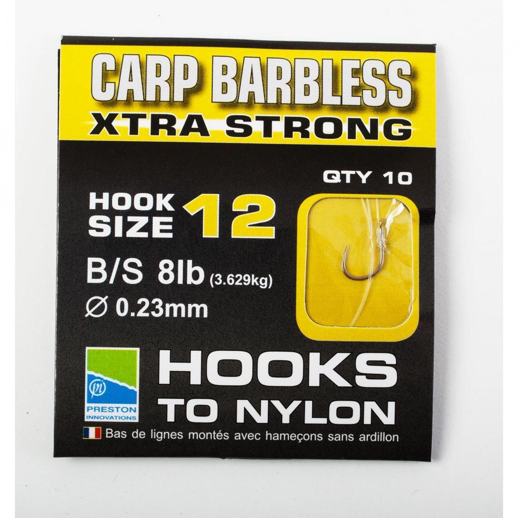 Preston Innovations 2 x Carp Barbless Xtra Strong Hooks to Nylon packs ALL SIZES 