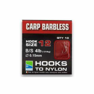 Barbless hooks Preston Carp Hooks to Nylon Size 12 x10